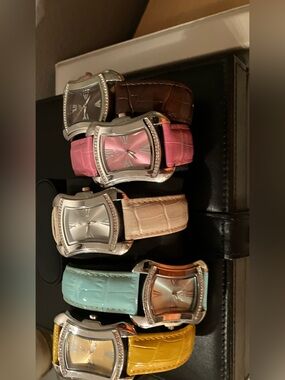 Mustard, Lt Teal, Tan, Pink & Chocolate Dial Crystal Accent Fashion Watches